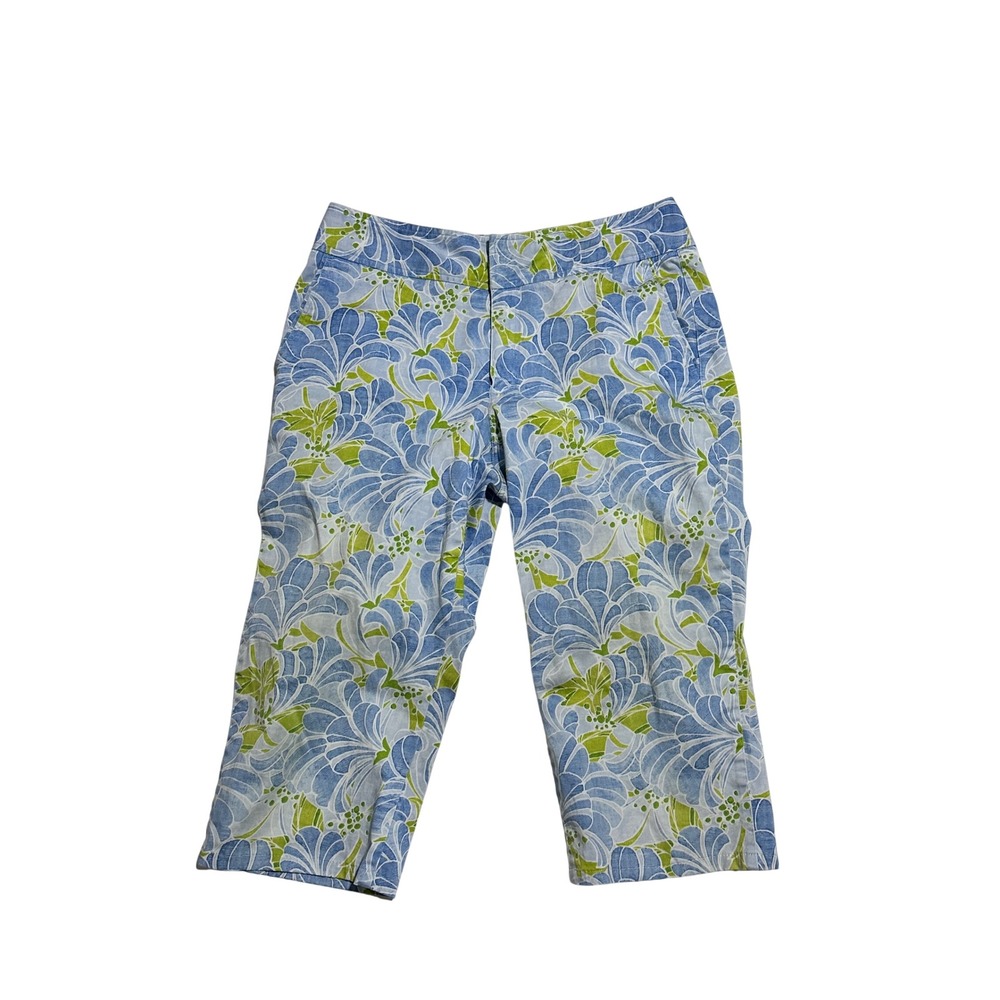 Liz Claiborne Audra Floral Cropped Pants Blue Green Tropical Capris Size 12